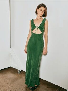 NWT Tie-Front Forest Green Cutout Maxi Dress